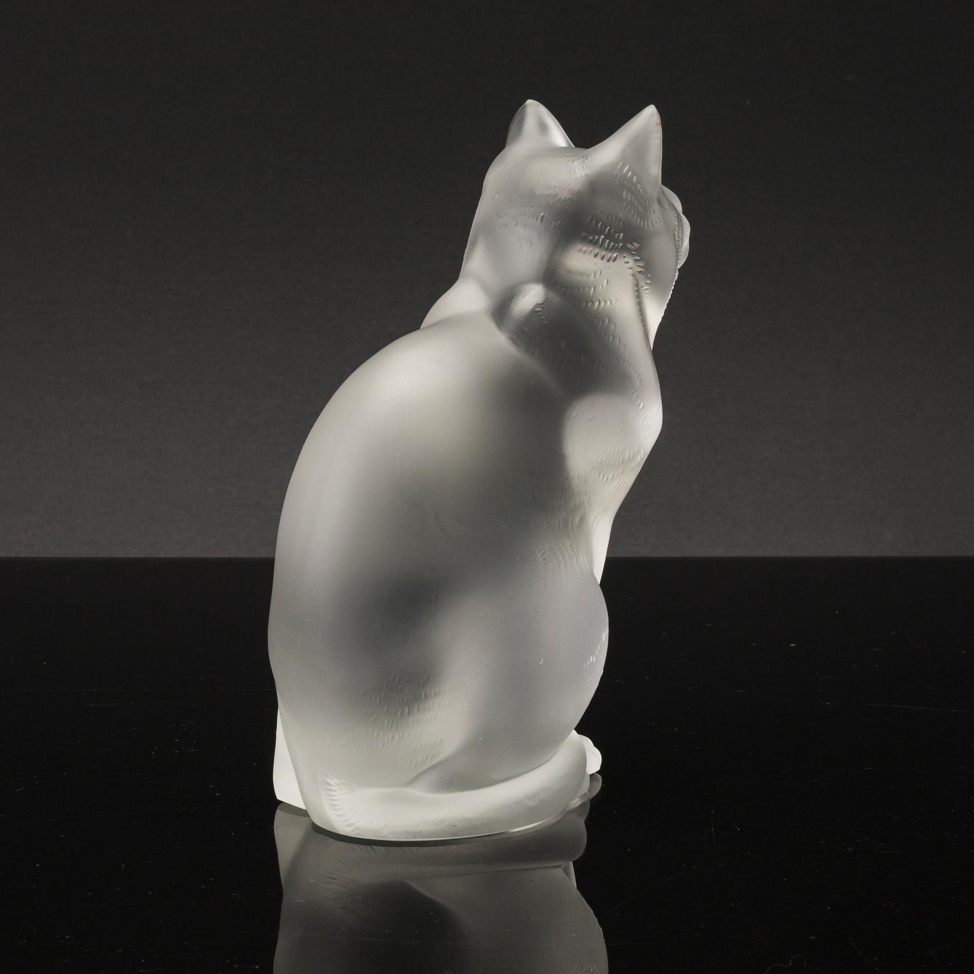 RENÉ LALIQUE, a moulded glass cat, latter part of the 20thC, signed Lalique France.