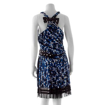 LOUIS VUITTON, a blue and white silk dress, from the 2010 cruise collection.
