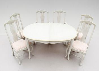 MATSALSMÖBEL, 7 delar, rokokostil, 1900-talets andra hälft.