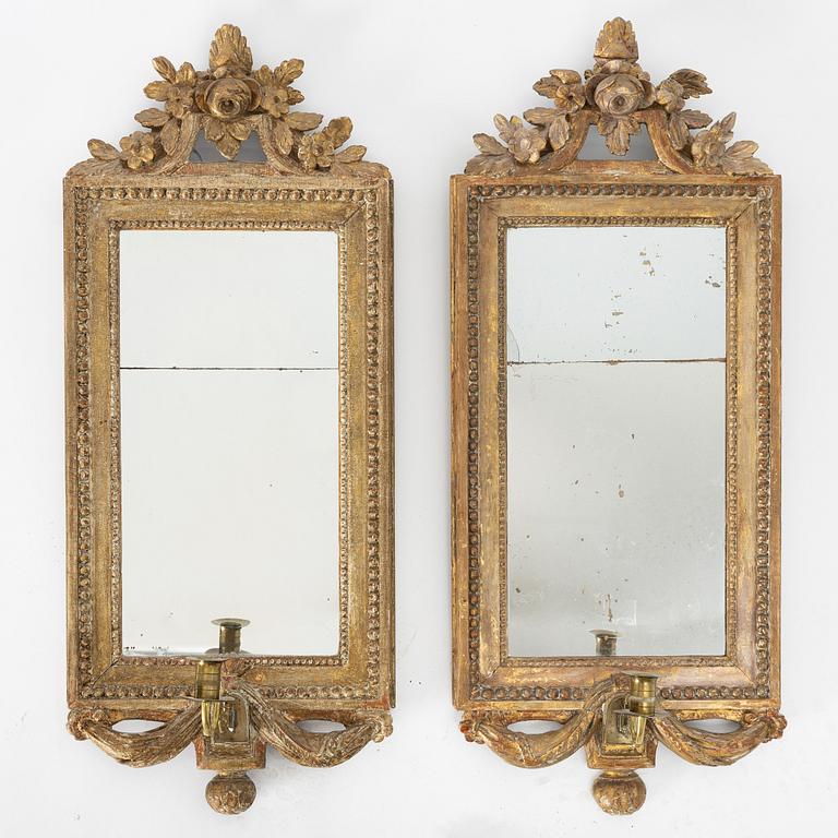 Spegellampetter, ett par, för ett ljus, sent 1700-tal, Gustavianska.