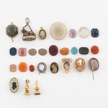 Collection of gems, seals, and miniature portraits, 19th century.