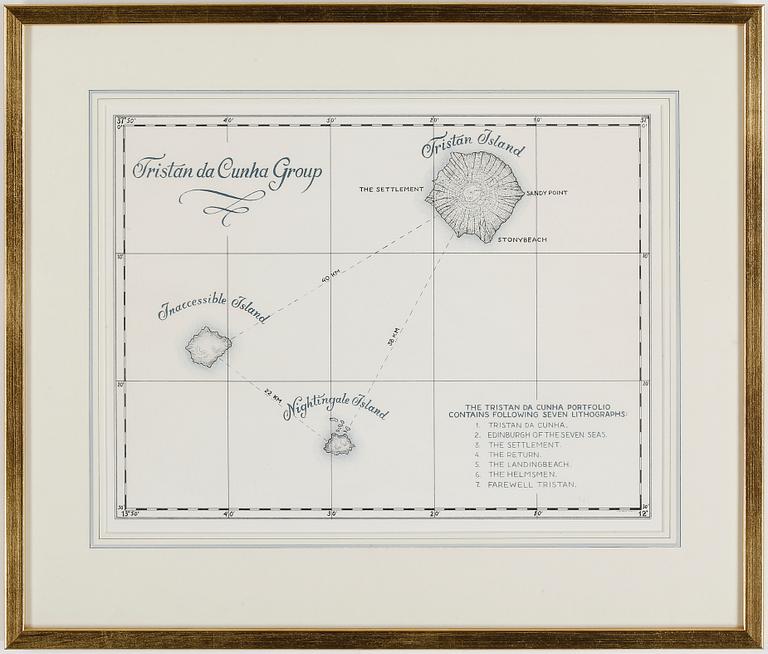 ROLAND SVENSSON, 8 litografier i mapp, "Tristan da Cunha", numrerade och signerade.