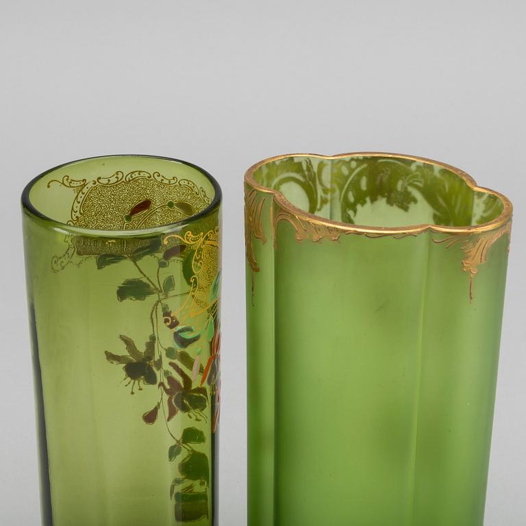 THEODORE LEGRAS, ascribed a set of two handpainted glass vases around 1890.