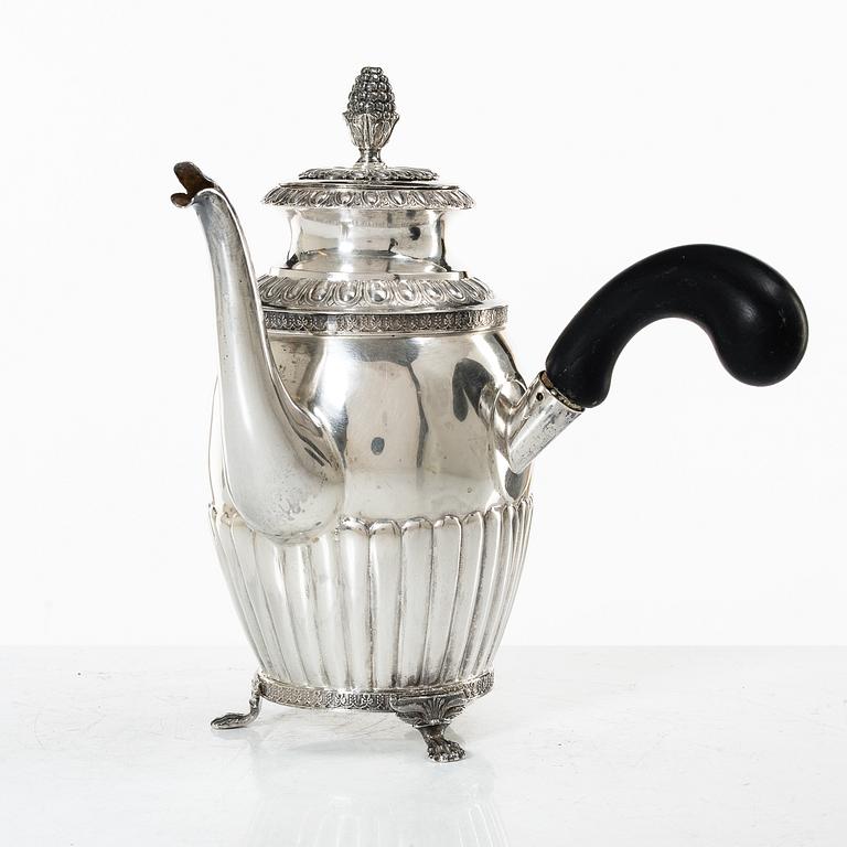 A 19th century Swedish silver coffee pot, marks of Anders Lundqvist, Stockholm 1845.