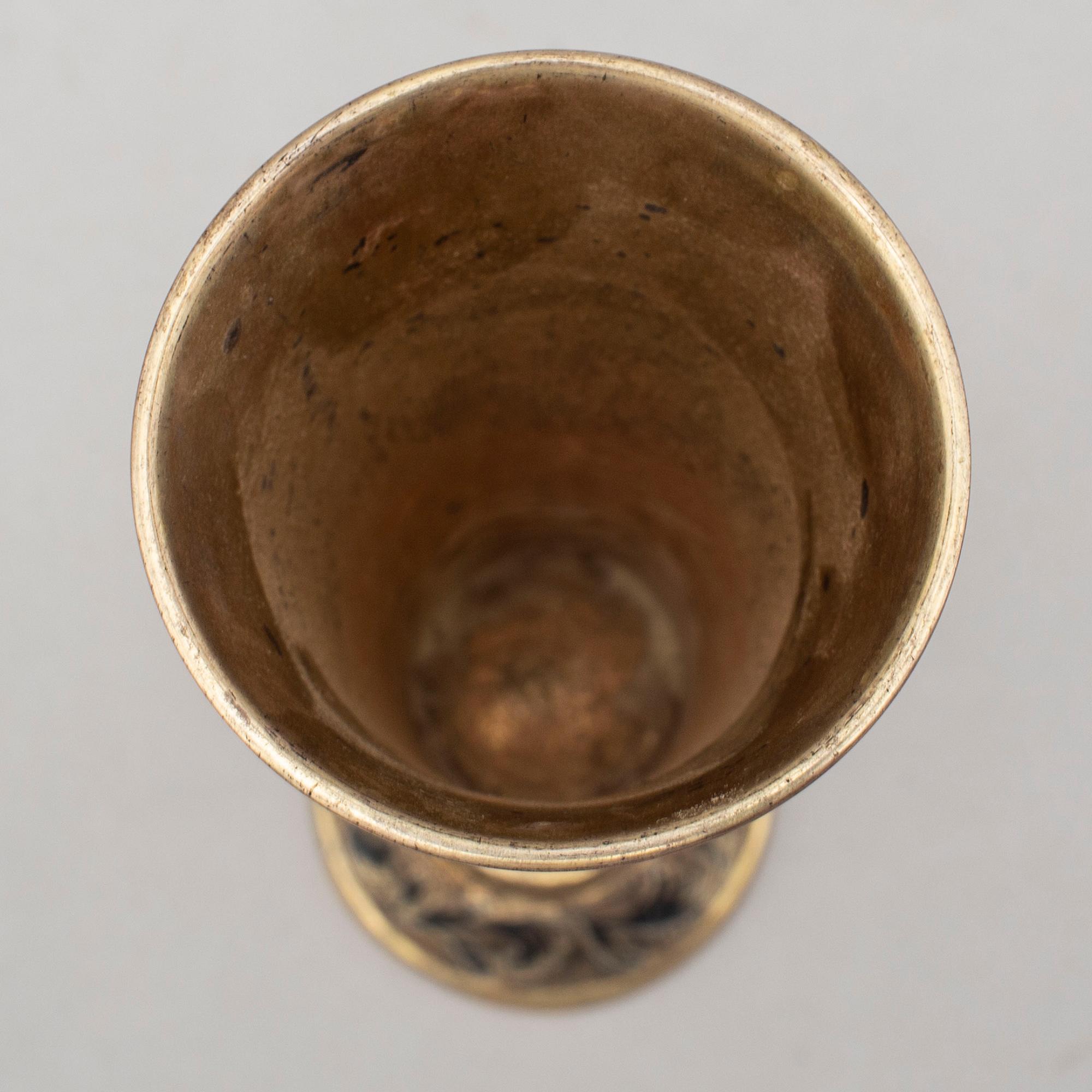 Two similar silver-gilt champagne flutes, unidentified makers mark, Moscow 1843.