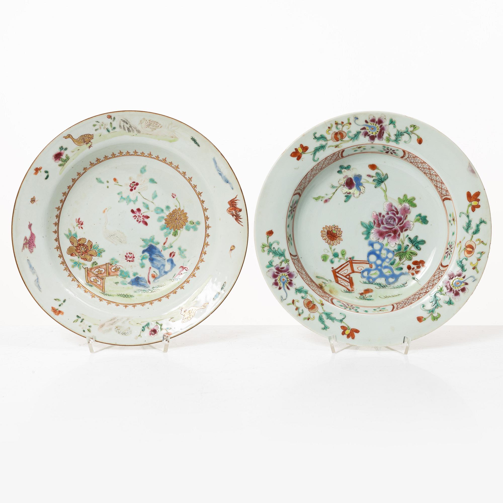 Twelve Famille Rose export porcelain plates, China, yongzheng (1722-35) & Qianlong (1736-95).