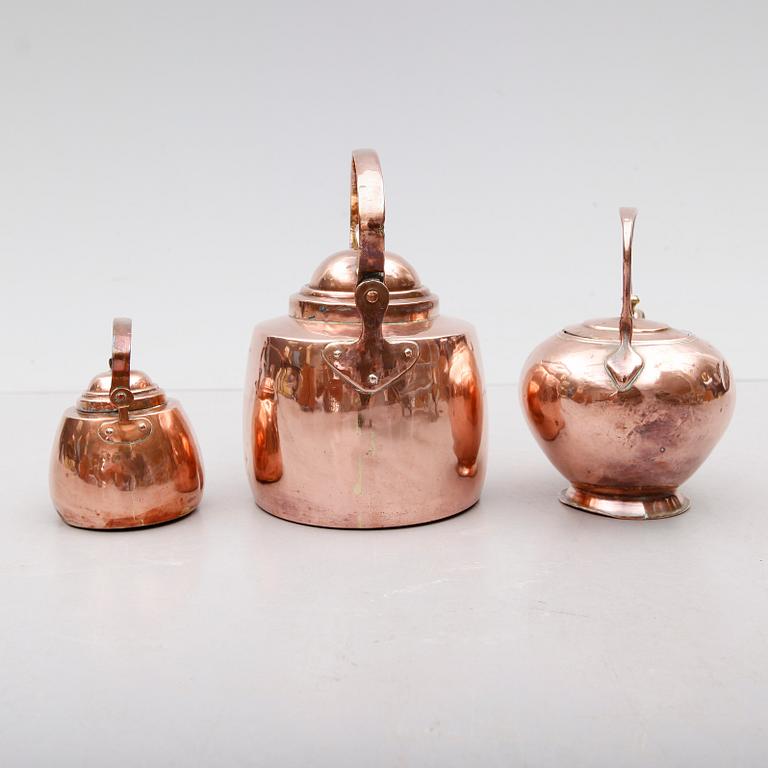KAFFEPANNOR, 3 st, koppar, 1800-tal.