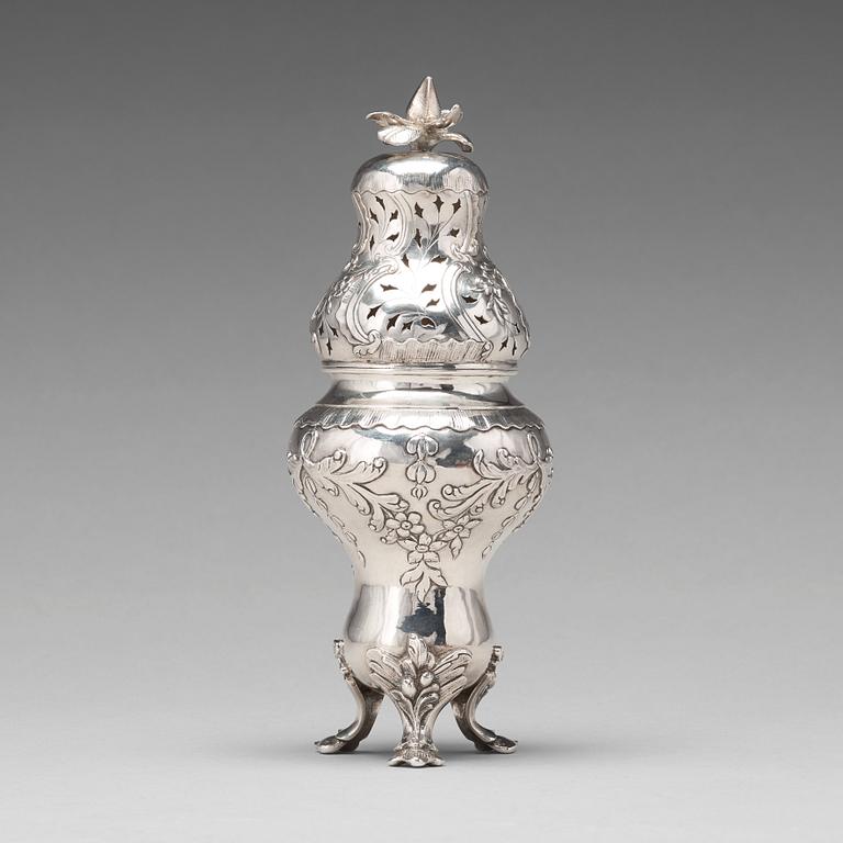 A Swedish 18th century silevr sugar-caster, mark of Petter Gillberg, Varberg 1777.