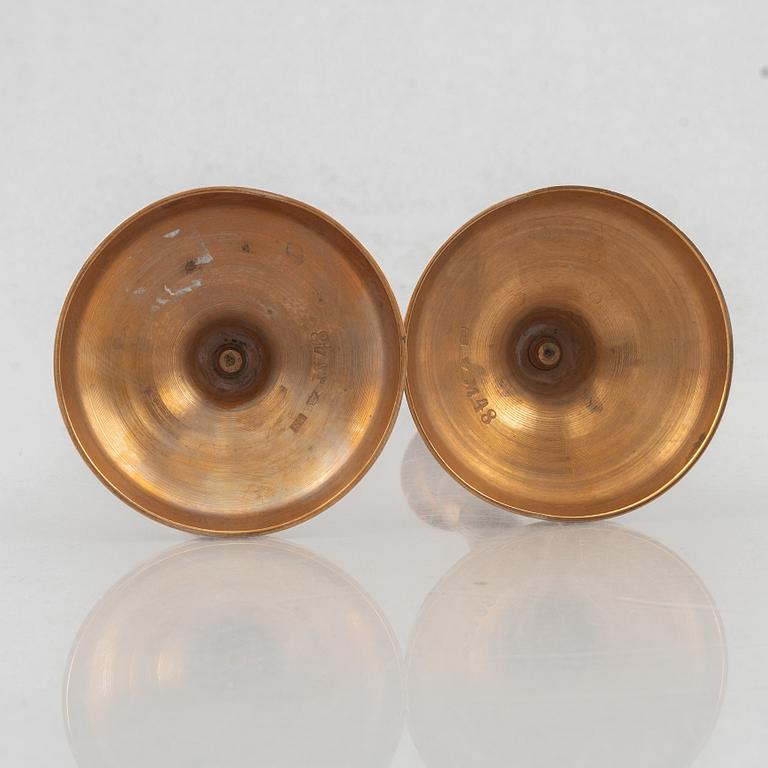 Candle holders, 2+2 pcs, brass, of which one no. 48 Skultuna, 19th century.