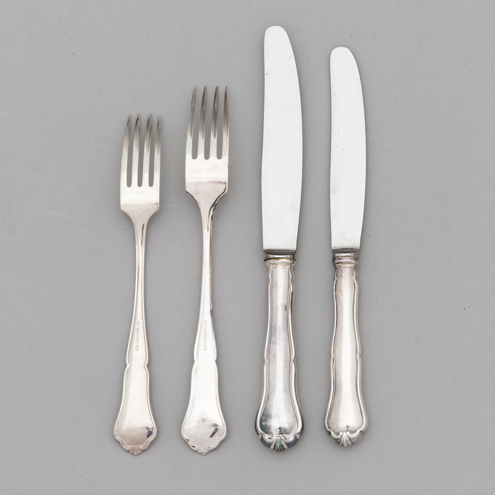 A 48-piece set of 'Chippendale' silver cutlery, Hämeenlinna, Finland 1959-60.