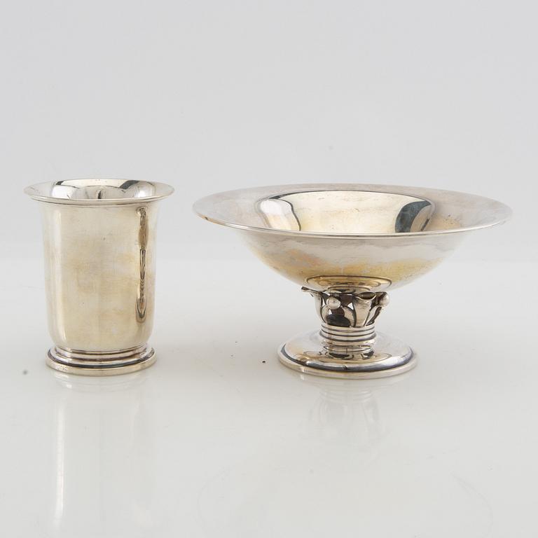 Vase and bowl on foot Silver Heimbürger Denmark 1933 and 1947.