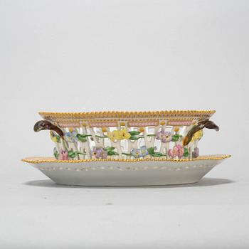 A Royal Copenhagen "Flora Danica" chesnut basket with stand, Denmark, 20th Century.