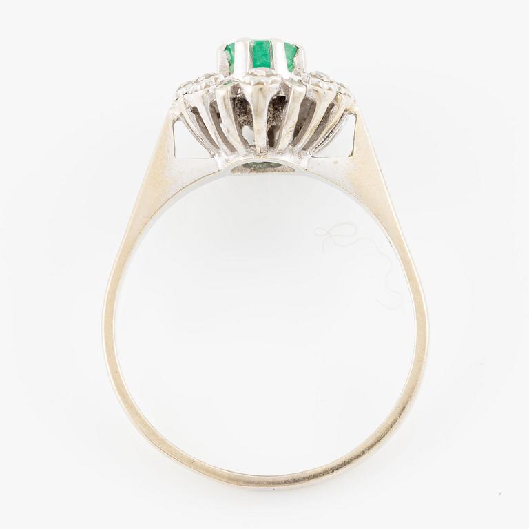 Ring, 18K white gold with emerald and small octagon-cut diamonds.