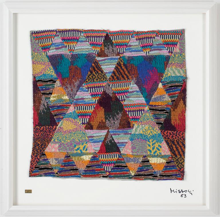 OTTAVIO MISSONI, stickad multipel, textil på plexiglas, signerad, daterad o numrerad "AP 2/3", -83.