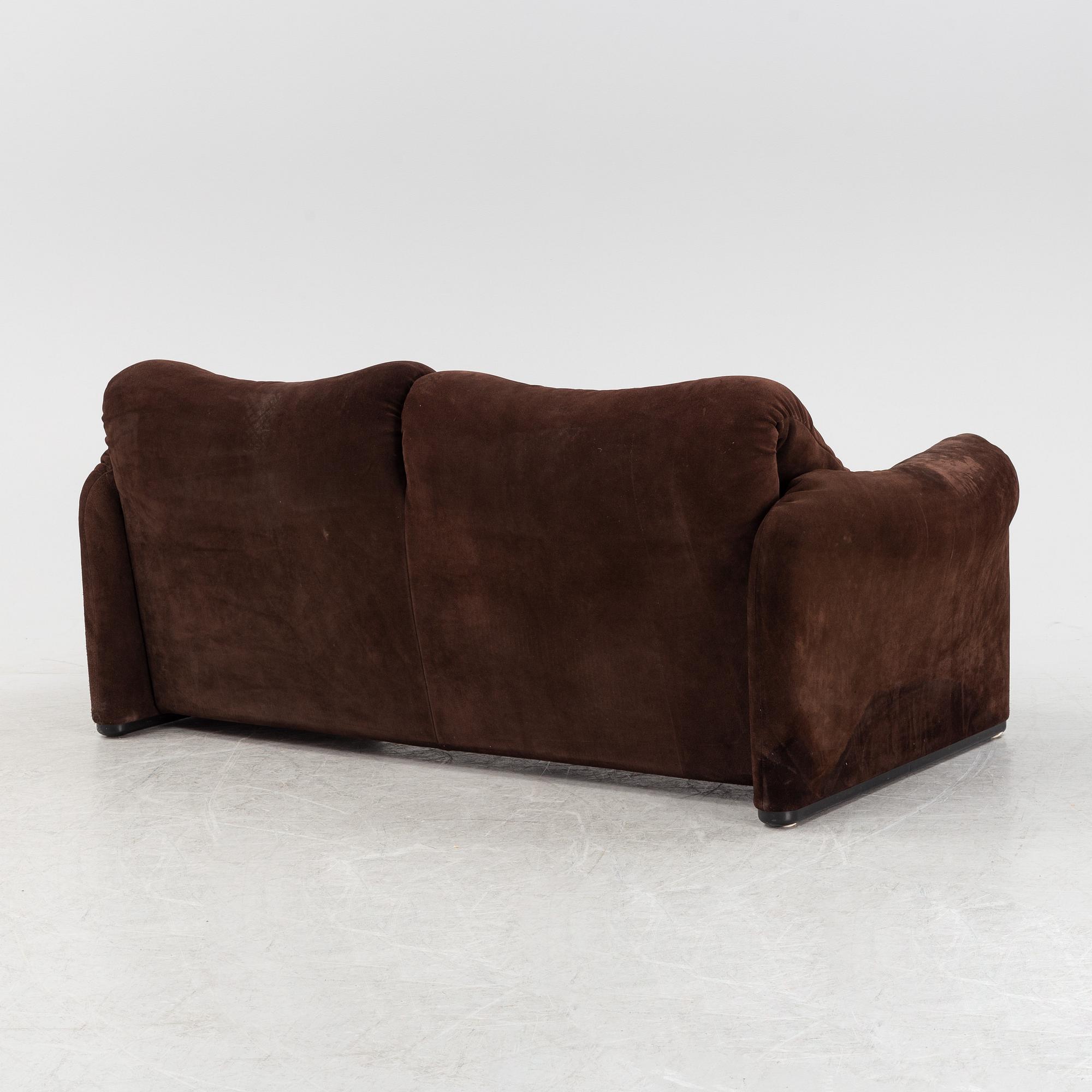 Vico Magistretti, a dark brown suede two-seated 'Maralunga' sofa, Cassina, Italy.