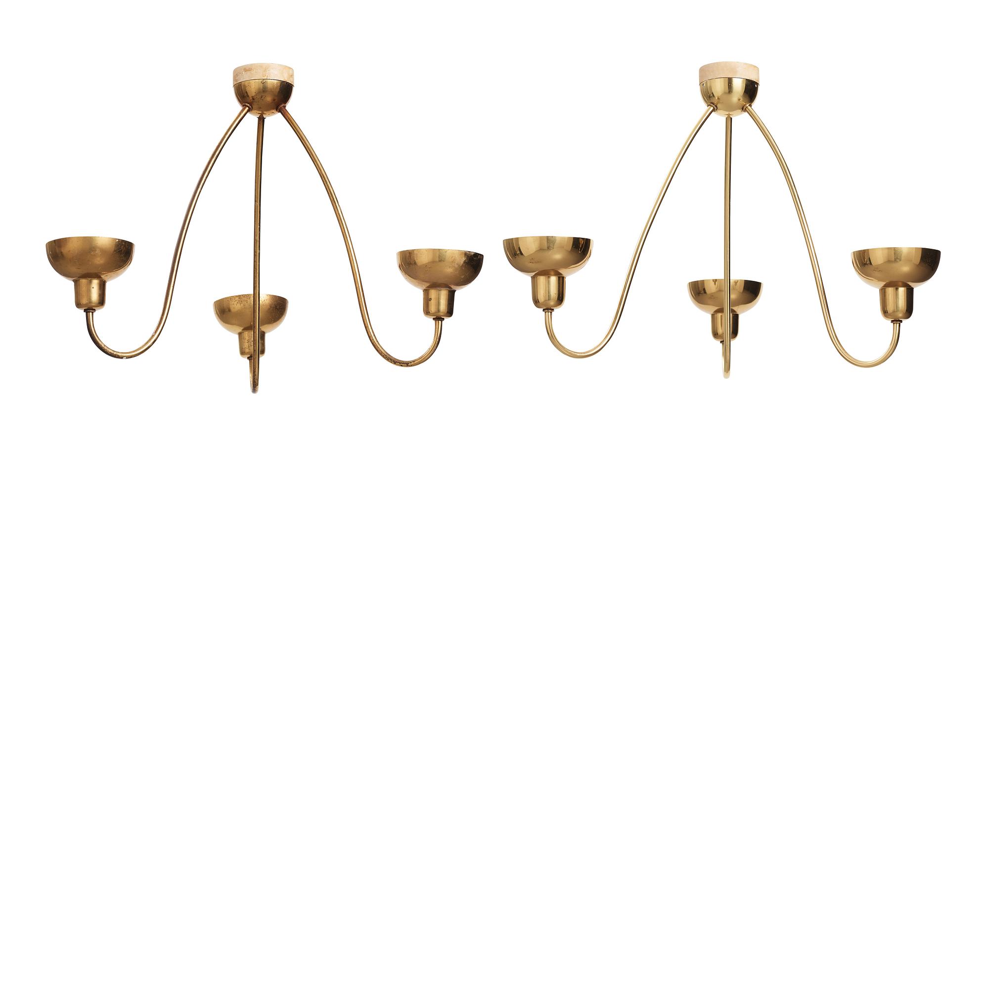 Josef Frank, a pair of three light brass ceiling lamps, model 'G2557', Svenskt Tenn, Sweden 1940-1950s.