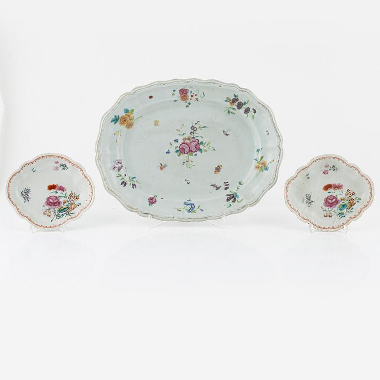 Three famille rose porcelain dishes, China, Qianlong (1736-95).