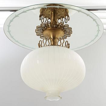 A Swedish Modern brass and blasted glass hanging light, 1940's.