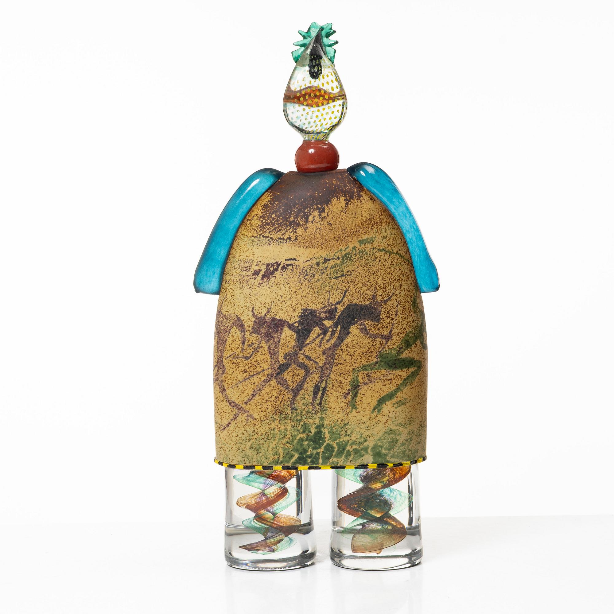 Kjell Engman, skulptur, glas, unik, signerad, Kosta Boda, 1994.