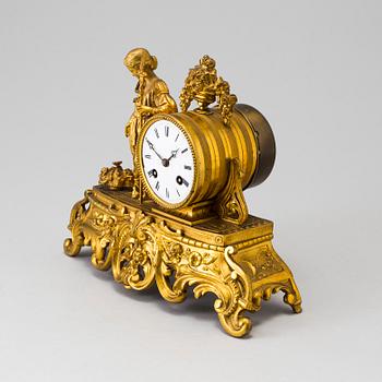 A LATE 19TH CENTURY GILT METAL MANTLE CLOCK in the Rococo style.