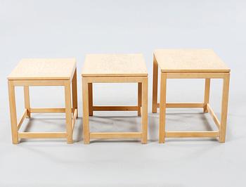 Three small tables named "HE 6040", designed by Hans Ehrlin, Tranås in 1961. Made in the fourth quarter of the 20th cent.