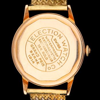 ARMBANDSUR, med stelt armband 18k guld, Election Watch Company, Grand Prix Election 1914. 1940-tal. Tot vikt 77g.