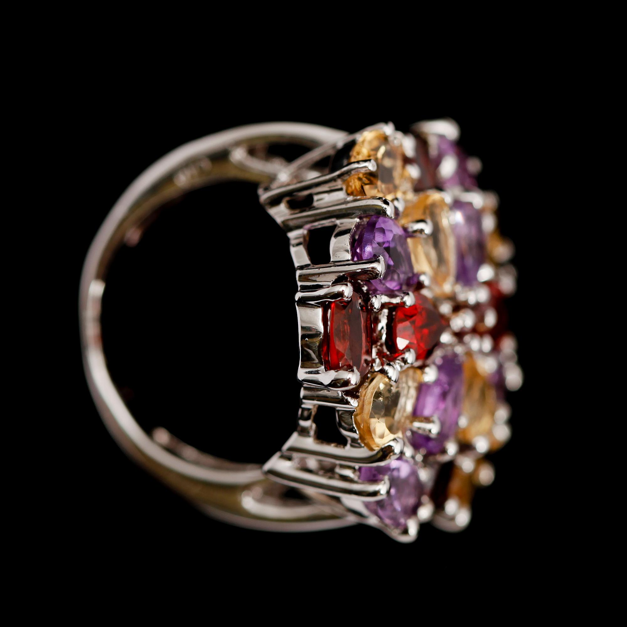 COCKTAILRING, silver, citriner, granater samt ametister.