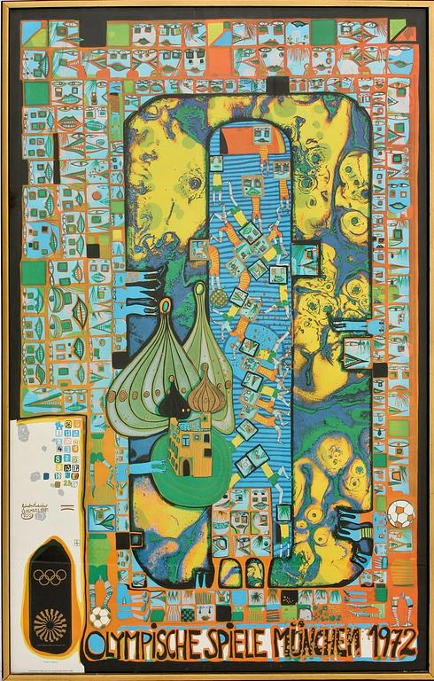 FRIEDENSREICH HUNDERTWASSER, efter, affisch. 1970-tal.