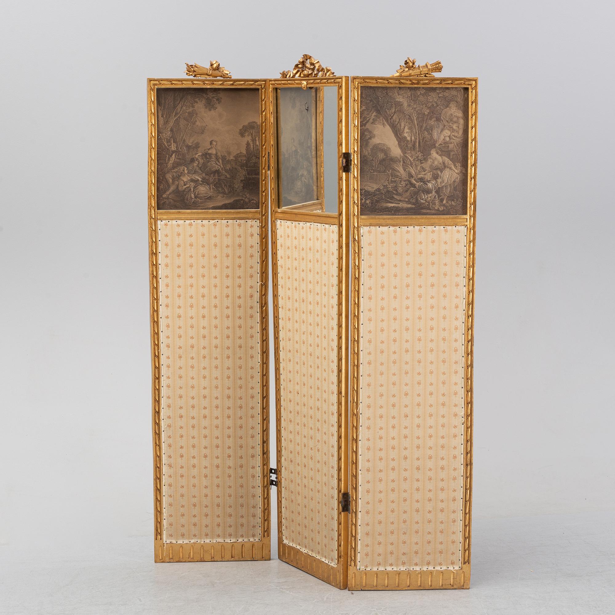A gustavian style folding screen, first half of the 20th century.