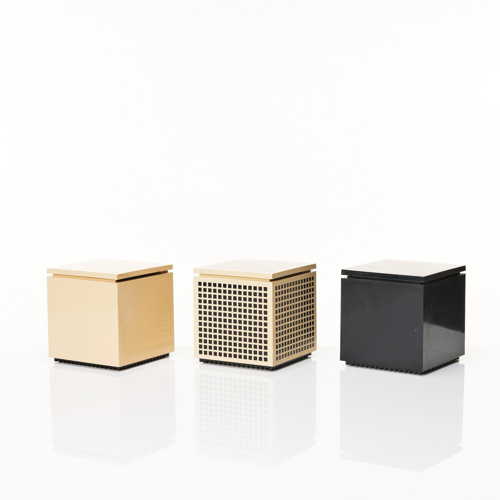 Studio OPI (Franco Bettonica & Mario Melocchi), a set of three table lamps, 'Cuboluche', Cini & Nils, Milan, Italy, c. 1972.
