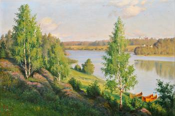 69. Felix Frang-Pahlama, SUMMER LANDSCAPE WITH ROWING BOATS.