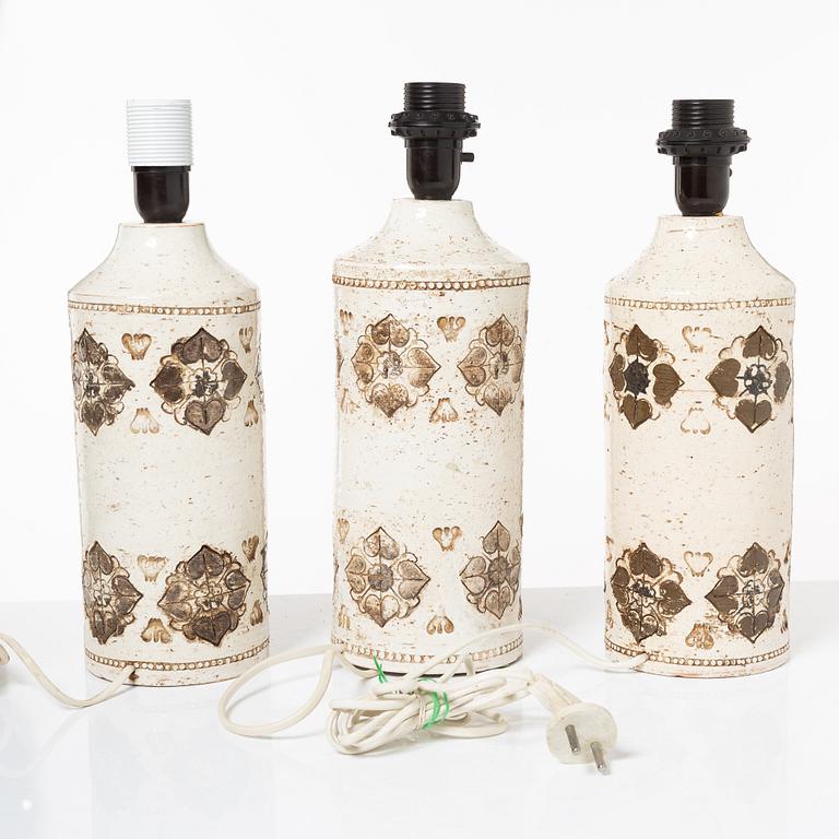 Bordslampor, 3 st, Bitossi för Bergboms, 1900-talets andra hälft.