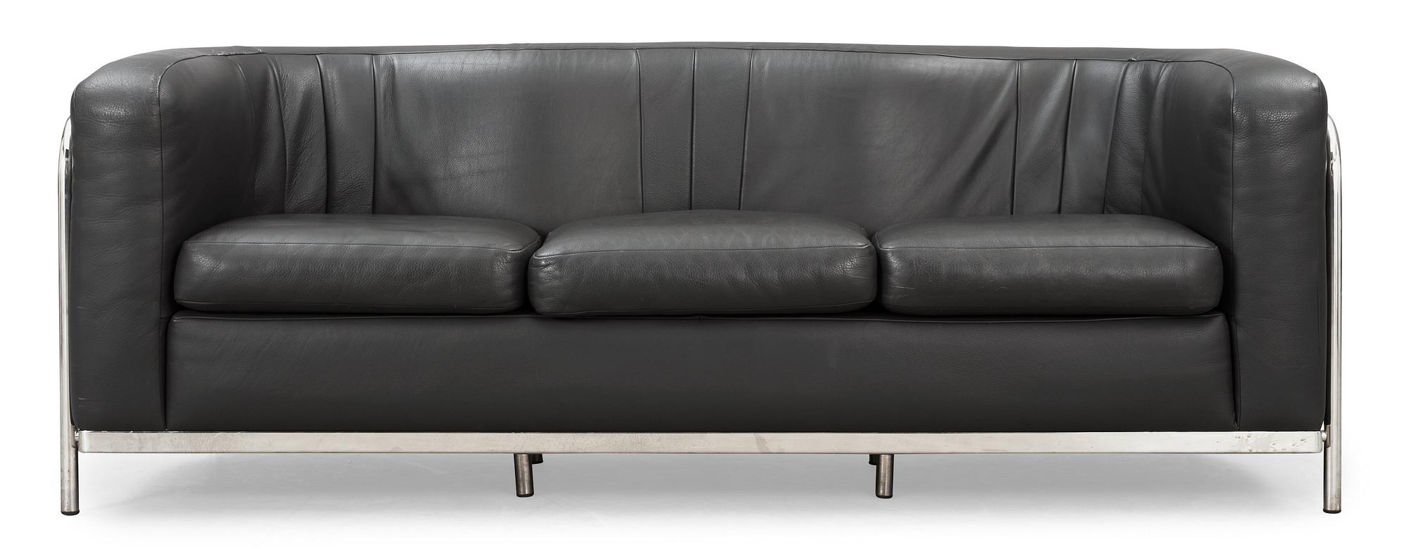 A Jonathan De Pas, Donato d'Urbino & Paolo Lomazzi 'Onda' grey leather and chromed steel sofa, Zanotta, Italy.