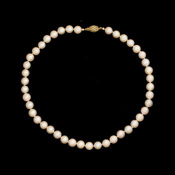 COLLIER, odlade pärlor. Lås i 18K guld.