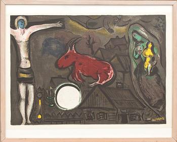 MARC CHAGALL, after, litograph in colour, signed in print, from Derrière le Miroir no 27-28 1950.