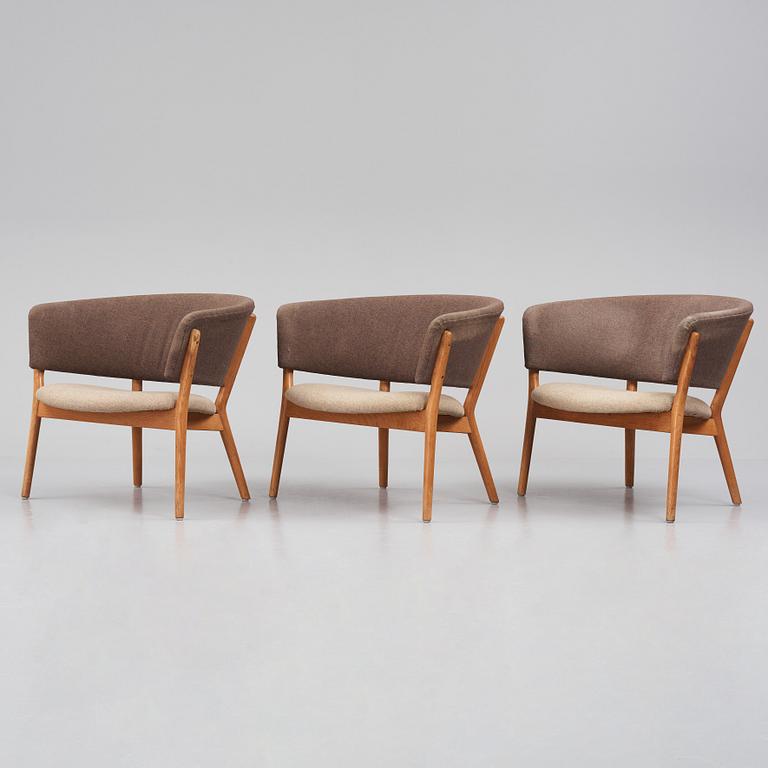 Nanna Ditzel, a set of three teak lounge chairs, Søren Willadsen, Denmark, 1950-60s.