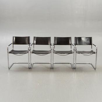 A set of four Italian chrome and leather chairs later part of the 20th century.