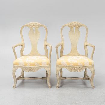 A pair of Swedish Rococo style armchairs, circa 1900.