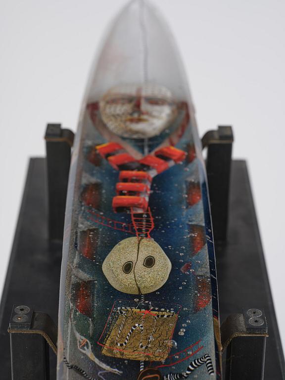 Bertil Vallien, a unique sand cast glass sculpture of a boat, Kosta Boda, Sweden.