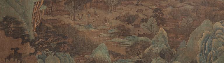 A large water colour and ink painting on silk, by Anonymous artist, Qing dynasty, 18th/19th Century.