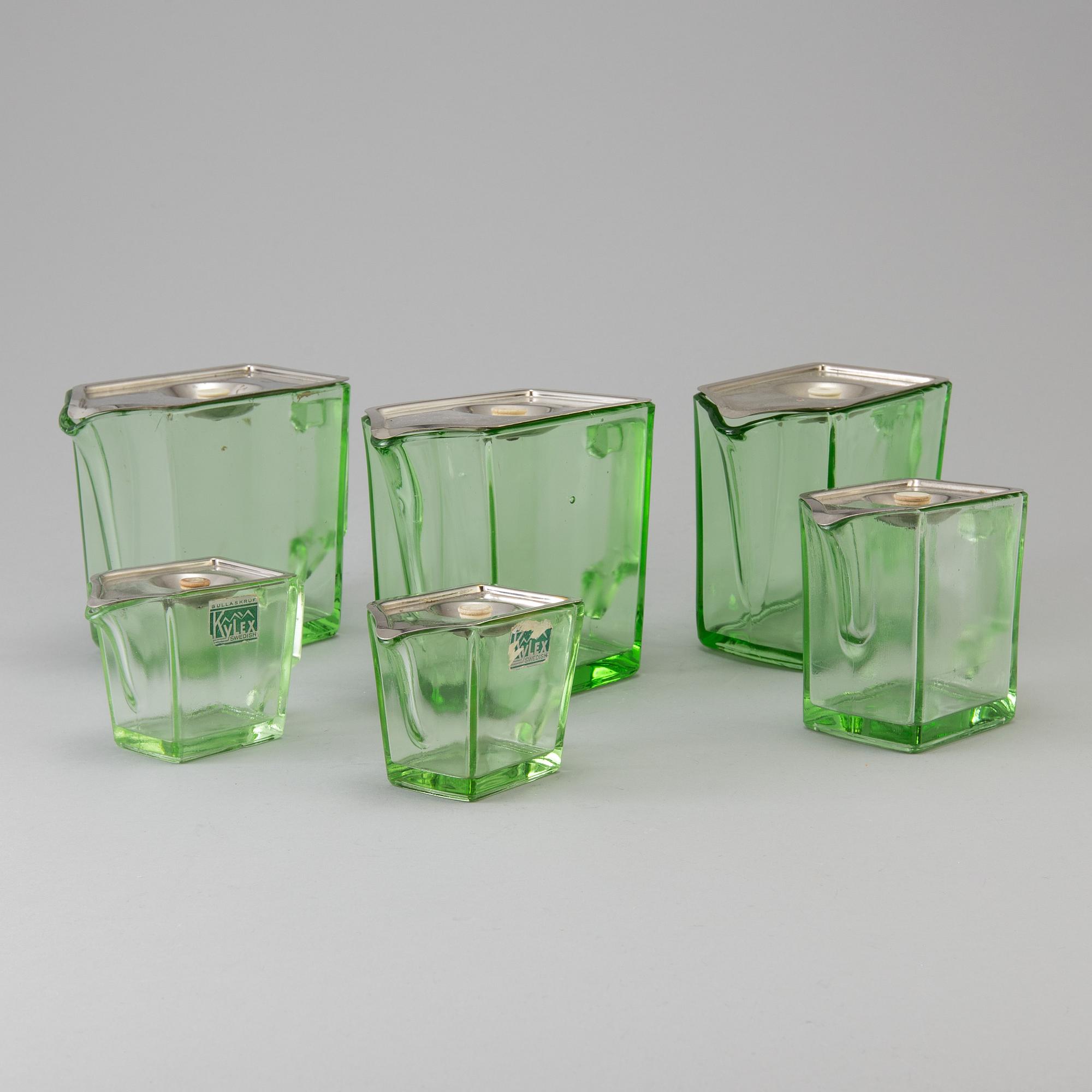 WILLIAM STENBERG, 6 st "Kylex", kylskåpstillbringare av glas, Gullaskruf 1900-talets mitt.
