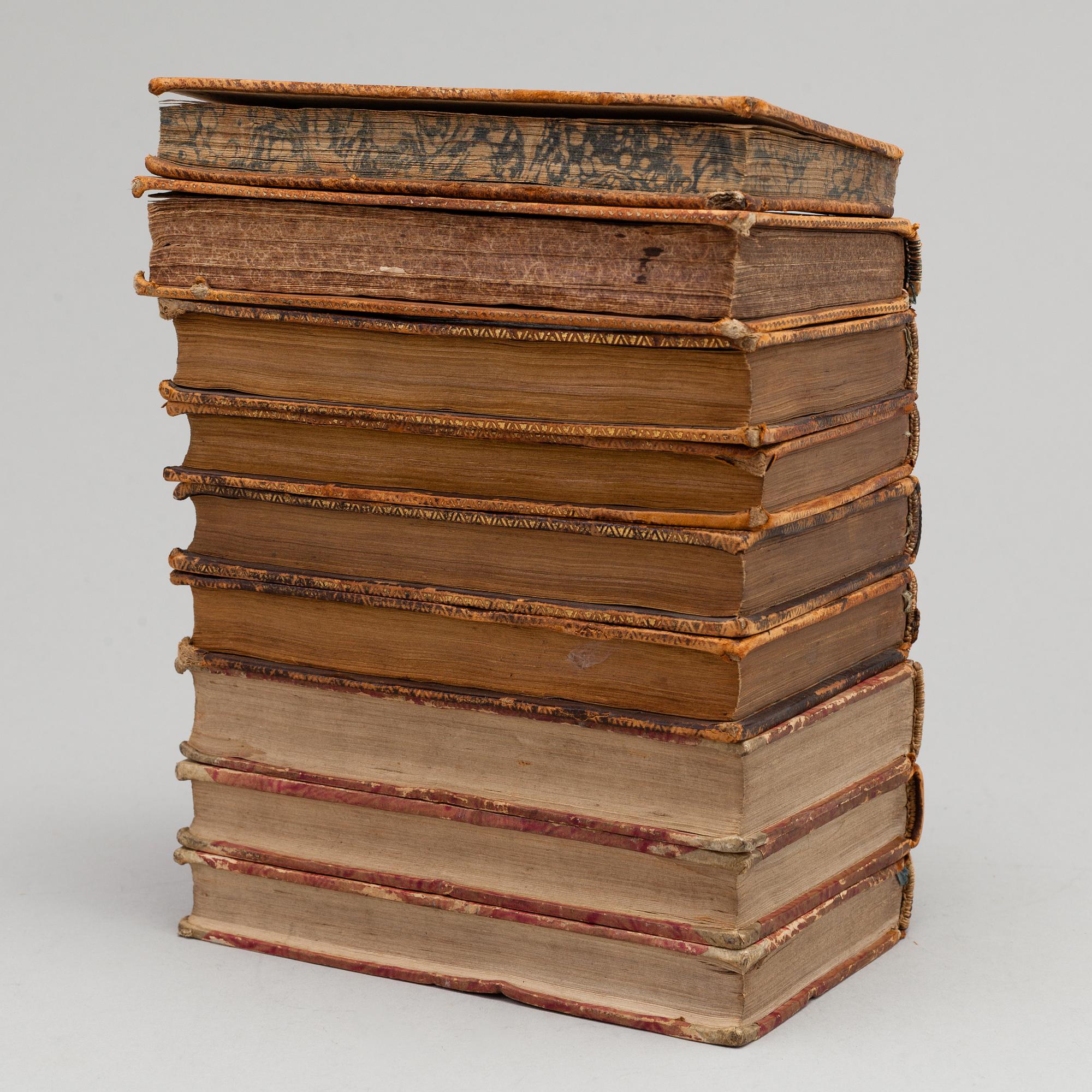 BOKBAND, 6 helskinn samt 3 halvfranska, 17-1800-tal.