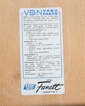 STOLAR, 4 st, "Fanett", Ilmari Tapiovaara, Edsbyverken, 1900-talets mitt.