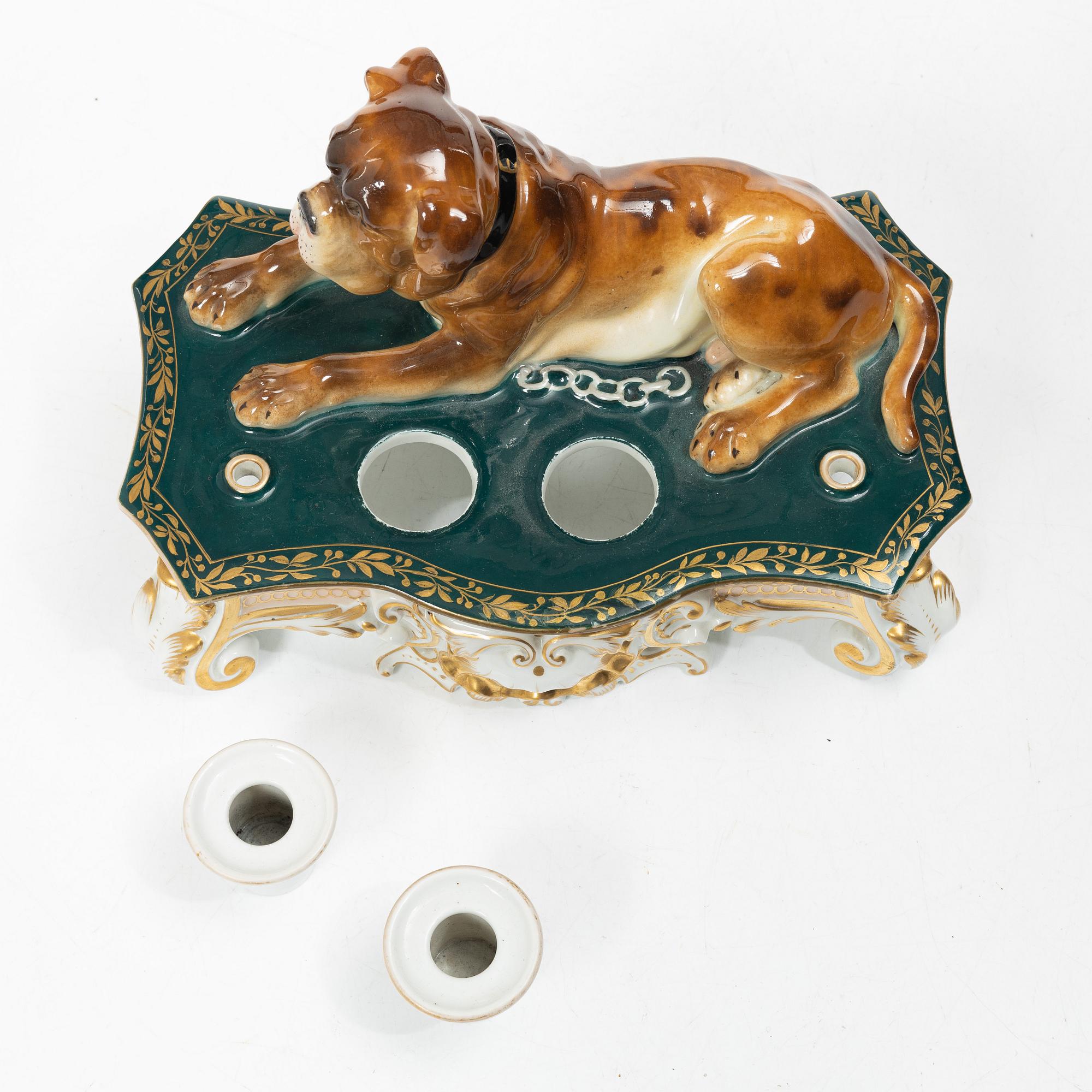 A German Carl Teichert Meissenstadt porcelain desk stand, 1882-1929.