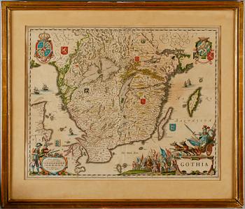 KARTA, kolorerat kopparstick, "Gothia", 1600/1700-tal.