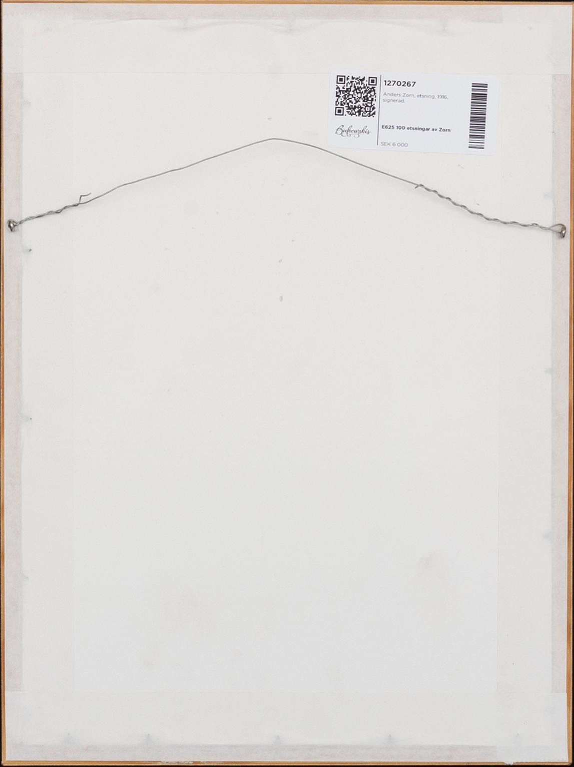 Anders Zorn, etsning, 1916, signerad.