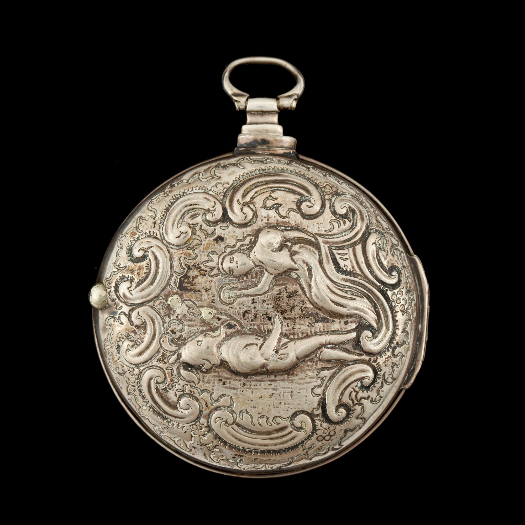 FICKUR, herr, silver, spindelur, 1700-tal.