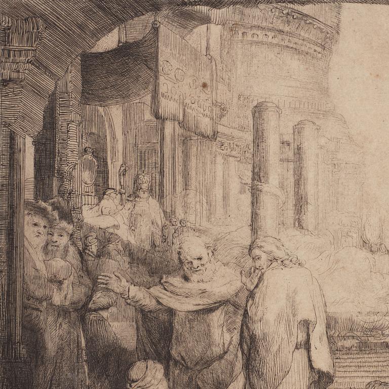 Rembrandt Harmensz van Rijn, “Peter and John at the Gate of the Temple", senare avdrag, troligen 1700-tal.