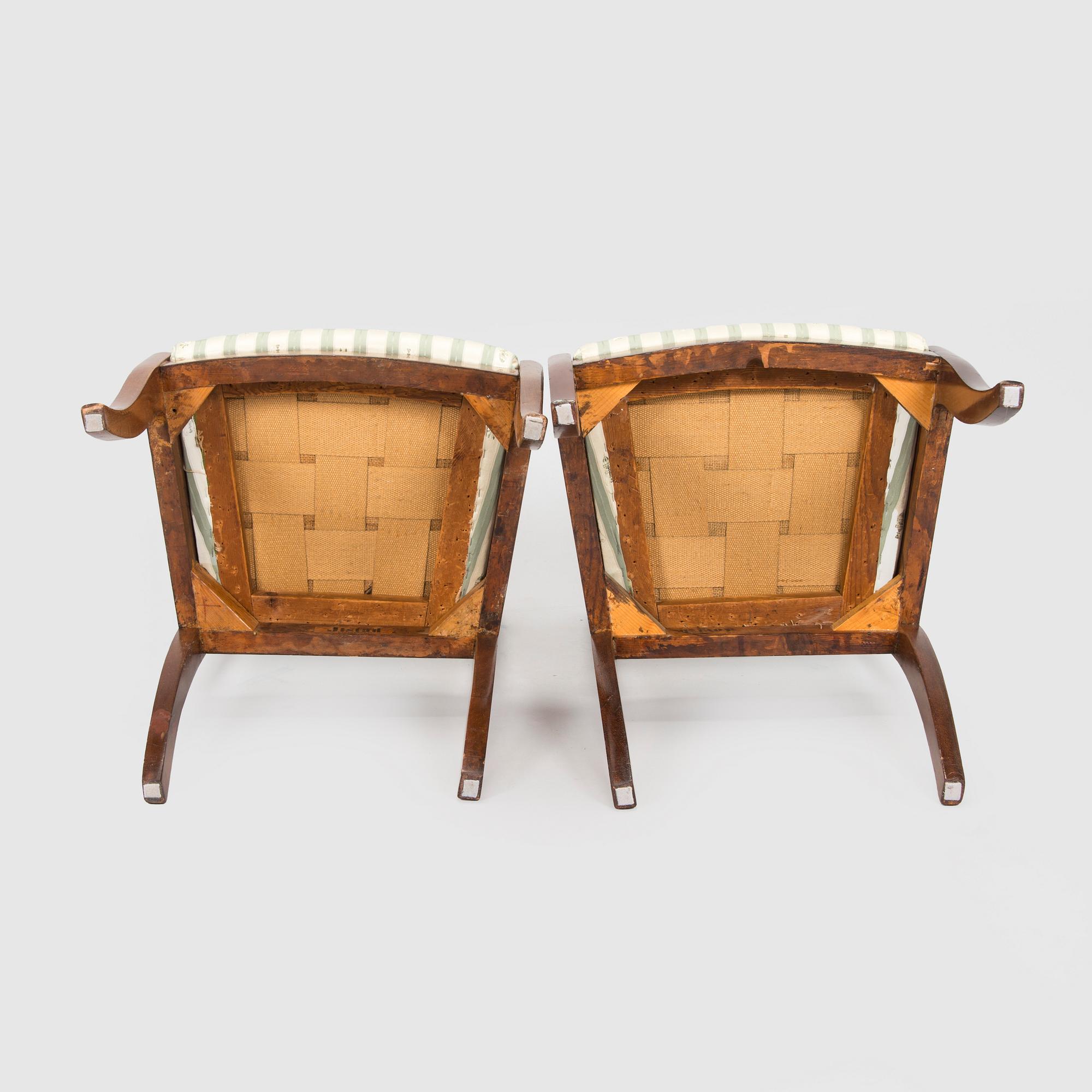 Tuoleja, 3 kpl, biedermeier-tyyli, 1800-luvun loppupuoli.