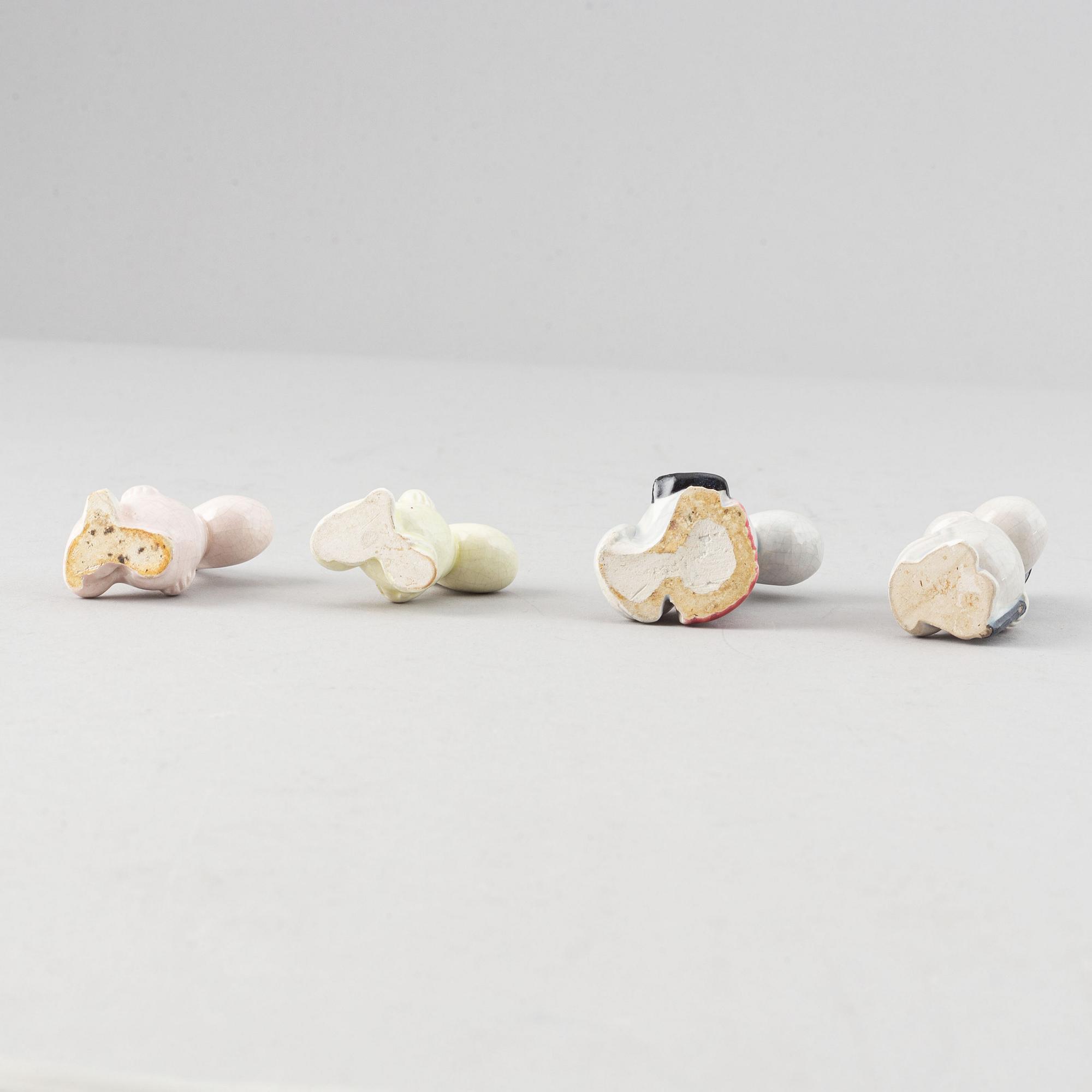 Leo Tykkyläinen, figuriner, 4 st, kermaik, Mumin, Arabia, Finland, 1950-tal.